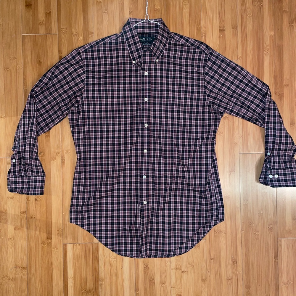 Lauren Ralph Lauren Plaid Dress Shirt Black/Red/Gray Classic Fit.Neck 15.5 32/33